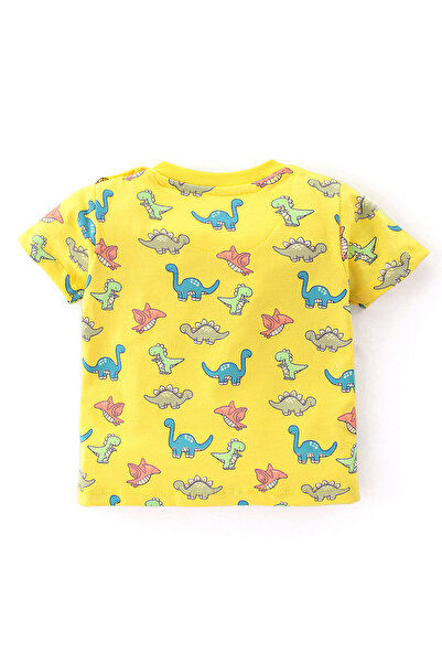 Babyhug Babyhug Cotton Knit Half Sleeves Dino Printed T-Shirt & Shorts - Yellow & Light Blue