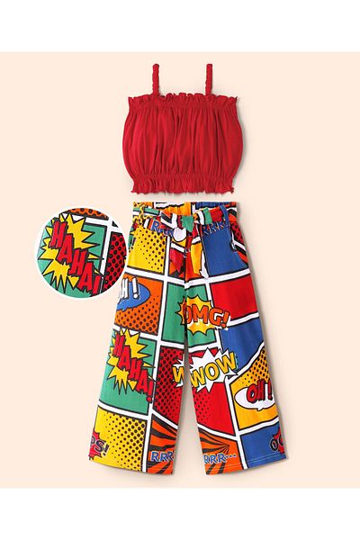 Ollington St. Ollington St. 100% Cotton Sleeveless Top and Comics Printed Culottes - Red