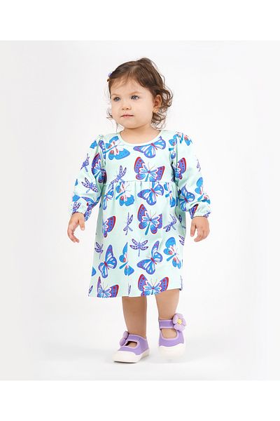 Bonfino Bonfino 100% Cotton Full Sleeves All Over Printed Dress - Green