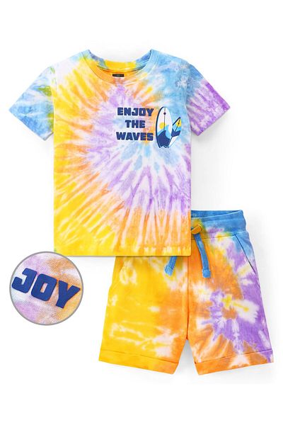 Ollington St. Ollington St. 100% Cotton Knit Half Sleeves T-Shirt & Shorts Set Surfboard Print - Multi Color