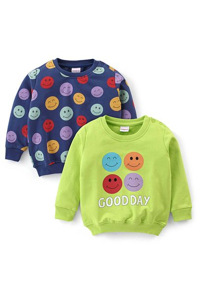 Babyhug Babyhug Cotton Full Sleeves Sweatshirt with Graphics Pack of 2 - Green & Blue