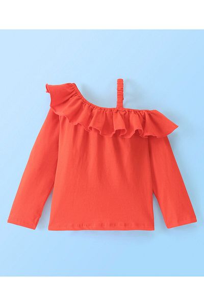 Ollington St. Ollington St. 100% Cotton Sinker Knit Full Sleeves Top & Skirt Set Floral Print - Orange & Off White