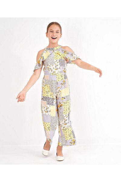 Primo Gino Primo Gino Viscose Woven Off Shoulder Jumpsuit Floral Collage Print - Multicolour
