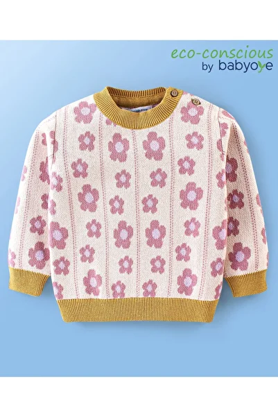 Babyoye Babyoye Eco Conscious Cotton Full Sleeves Floral Print Pullover - Light Pink