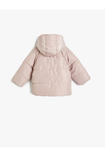 Koton Plush Detailed Hooded Puffer Jacket - Zippered Pocket