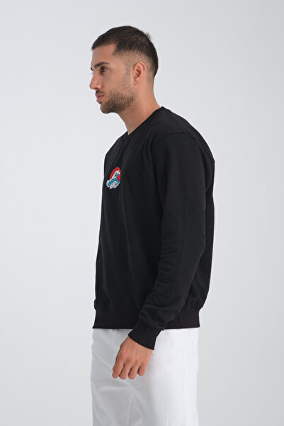 Jimback Ocean Wave Erkek Yuvarlak Yakalı Nakışlı Yarı Oversize Sweatshirt
