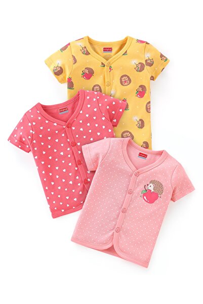 Babyhug Babyhug 100% Cotton Half Sleeves Front Open Printed Vests  Pack of 3 - Pink & Yellow