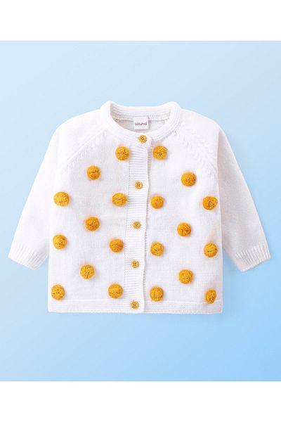 Babyhug Babyhug Knitted Full Raglan Sleeves T-Shirt with Cable Knit Designed Dungaree - Mustard & White