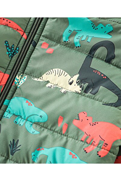 Babyhug Babyhug Full Sleeves Hooded & Padded Jacket Dino Print- Olive