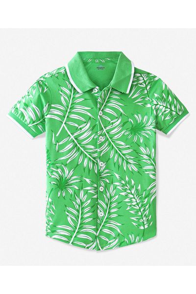 Ollington St. Ollington St. 100% Cotton Knit Half Sleeves T-Shirt & Shorts/Co/ord Set Leafy Print - Green