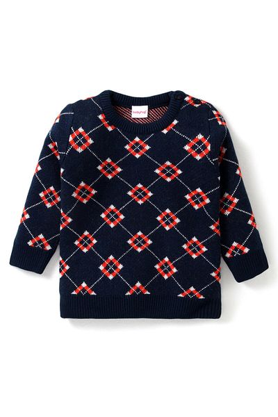 Babyhug طقم سويت شيرت وبنطلون بأكمام كاملة من Babyhug Knit - أزرق داكن