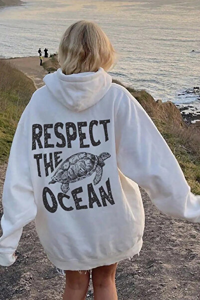 FECCY Hanorac oversize din bumbac, unisex, alb, cu glugă și imprimeu Respect ...