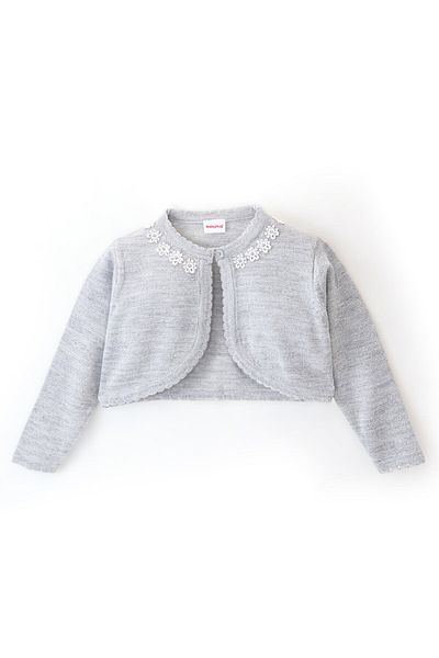 Babyhug Babyhug Full Sleeves Woollen Shrug Floral Applique Solid - Grey