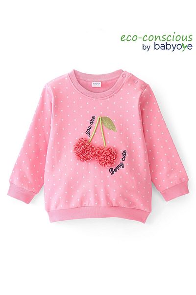 Babyoye Babyoye Eco Conscious 100% Cotton Full Sleeves Sweatshirts With Lamb Embroidery - Pink