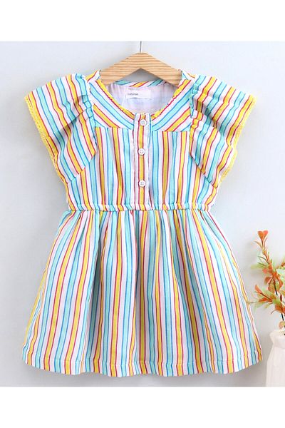 Babyoye Babyoye Short Sleeves Stripe Frock - Multicolor