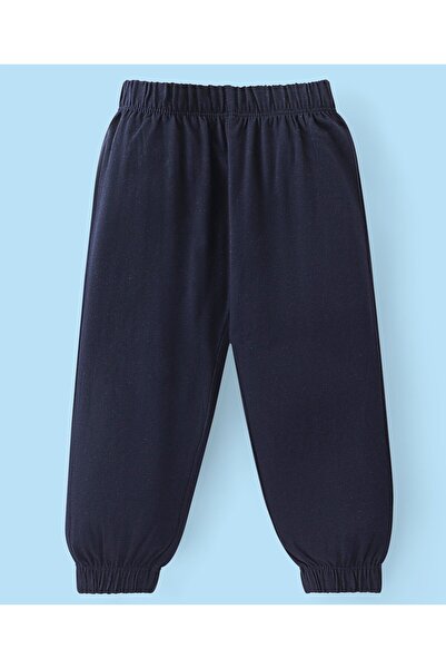 Babyhug Babyhug Cotton Knit Full Sleeves Overlapped Polo T-Shirt & Lounge Pants Set With Bow - Blue