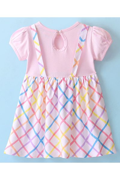 Babyhug Babyhug 100% Cotton Half Sleeves Frock With Checkered Print - Pink