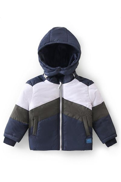 Babyhug Babyhug Woven Full Sleeves Color Block Jacket With Removable Hoodie - Multicolor