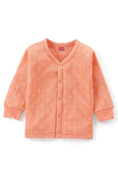 Babyhug Babyhug Thermal Full Sleeves Printed Vest & Pants Set - Peach
