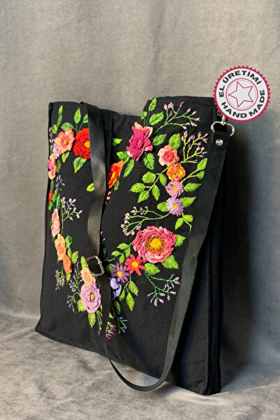 Uretti - Tülin 3528 Ручна робота, лляна сумка через плече з чорним вишиванням