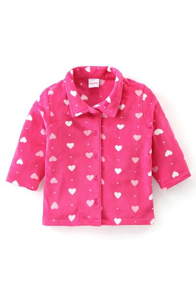Babyhug Babyhug Hearts Printed Winter Wear Co/ord Set - Fuchsia