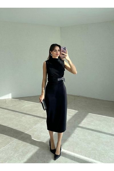 MOVELLA FASHİON New Season Midiboy Civil Dress with Slipping Belt Detail