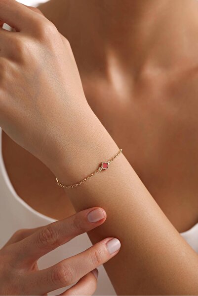 Bayar Gold 14 Ayar Altın Kırmızı Yonca Bileklik