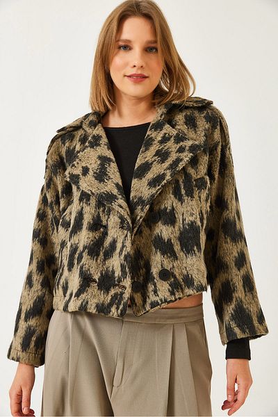 Bianco Lucci Women's Lapel Leopard Print Short Stamped Jacket Dc 241014 60261267