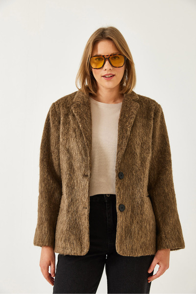 Bianco Lucci Women's Pocketed Buttoned Raised Stamp Jacket Dc 241013 60261268