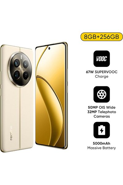 realme هاتف 12 برو 5G ثنائي الشريحة Navigator باللون البيج وذاكرة وصول عشوائي سعة 8 جيجابايت وذاكرة داخلية سعة 256 جيجابايت