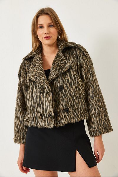 Bianco Lucci Women's Wide Collar Epaulettes Leopard Raised Stamp Jacket 241018 60261269