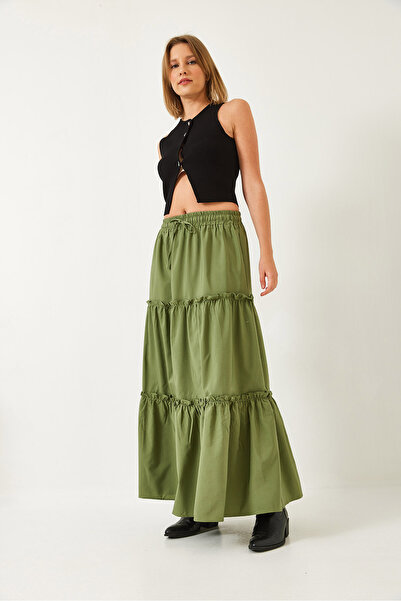 Bianco Lucci Fusta evazată cu volan elastic în talie pentru femei E1001 60261272