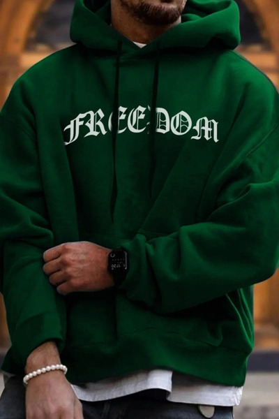 FECCY Βαμβακερό Unisex Φούτερ με στάμπα Freedom Oversize με κουκούλα