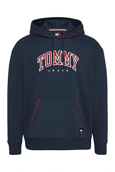 Tommy Jeans Hood Collar Navy Blue Men's Sweatshirt Dm0Dm19760C1G Rlx Varsity Pipping