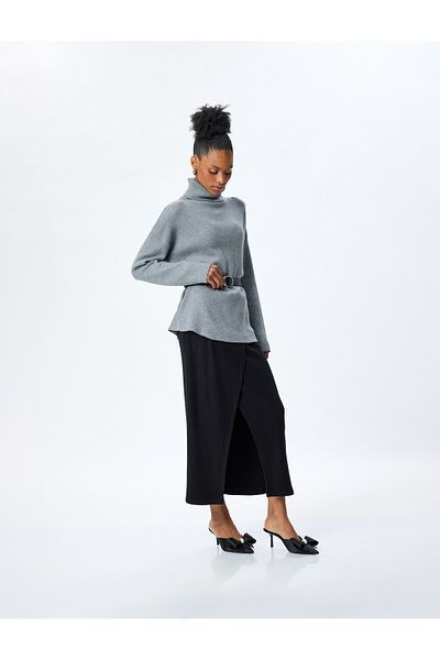 Koton Corduroy Asymmetrical Double Breasted Midi Skirt