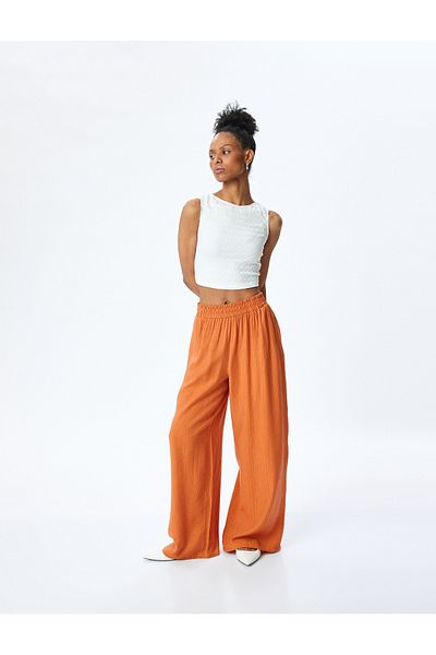 Koton Extra High Waist Pocket Viscose Palazzo Pants