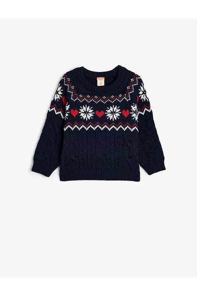 Koton Crew Neck Long Sleeve Patterned Knitwear Sweater