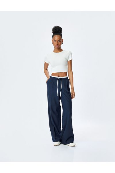 Koton Double Waist Detailed Pocket Tie Waist Wide Leg Fabric Trousers
