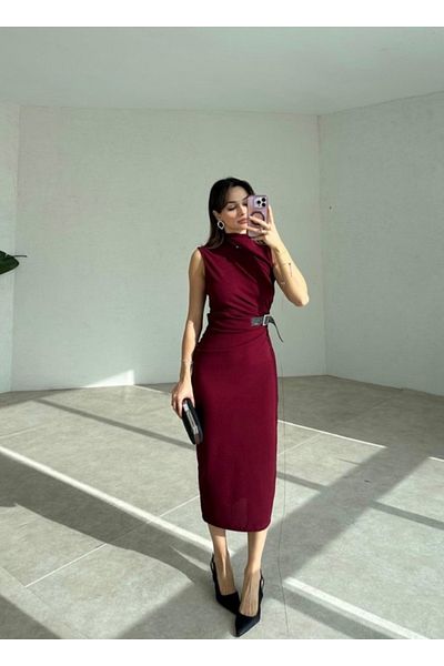 MOVELLA FASHİON New Season Midiboy Civil Dress with Slipping Belt Detail
