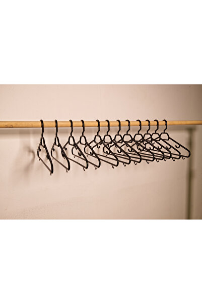 KSB PLASTİK 12 Adet Siyah Plastik Elbise Kıyafet Askısı 12'lİ Set