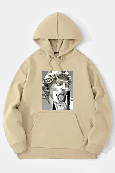FECCY Hanorac oversize cu glugă, unisex, din bumbac, cu imprimeu sculptat