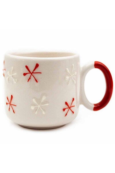 PALTO TASARIM Snowman 02 Hand Painting & Embossing Pattern Cream Shiny Arya Cup- Christmas Themed Mug Cup