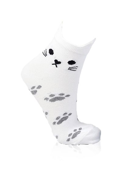 Rays 1105 Three-Dimensional Cat 3-Piece Booties Socks White-Grey-Blue