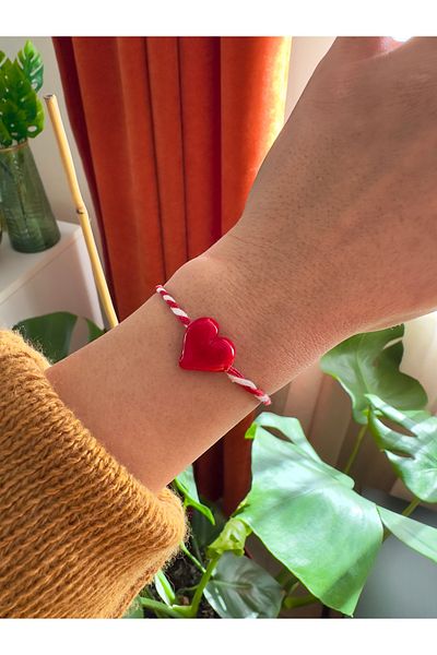 Atelier Çağla Murano Glass Red White Martençka - New Year's Christmas Bracelet