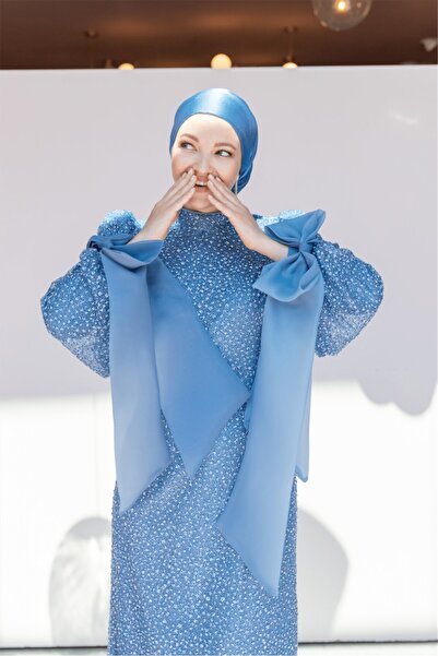 Hennin Alina Tesettür Abiye - Mavi