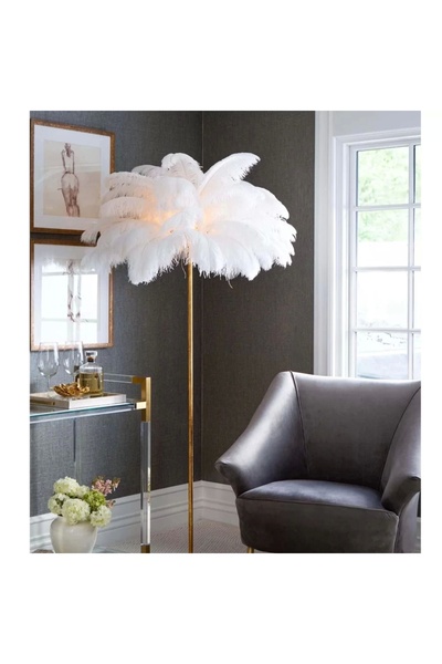 Genel Markalar Beyaz Deve Kuşu Tüyü Lambader Tüylü Lamba ve Tüylü Lambader