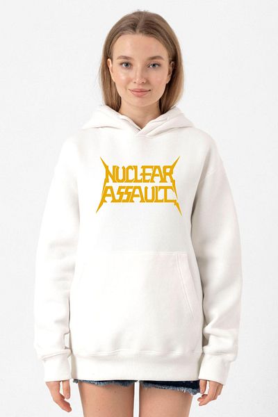 Tshirthane Nuclear Assault Lettern White Women's 3Ip Hooded Sweatshirt