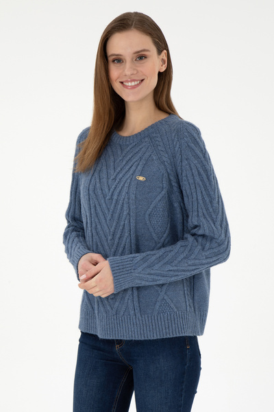 U.S. Polo Assn. سترة نسائية بياقة دائرية من إنديجو 50293747-VR028