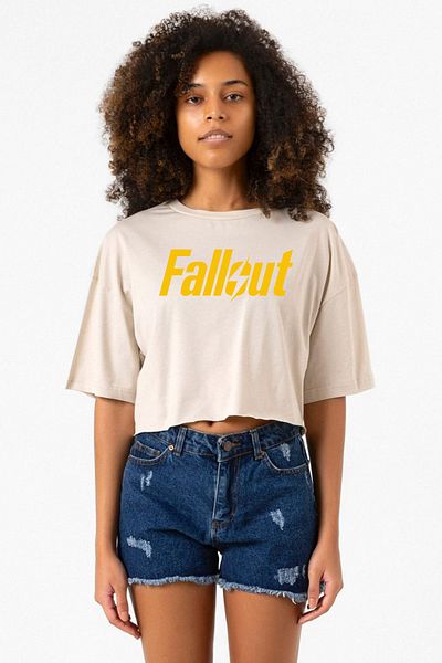 Tshirthane Fallout Letter Beige Women's Crop Tshirt