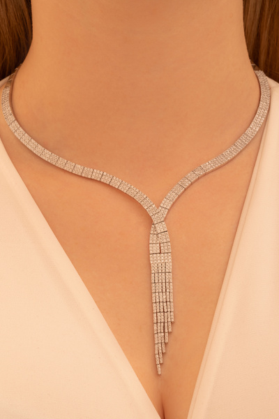 OSMANLI GÜMÜŞ Kadın Gümüş Kolye - Sedef Baget Taşlı Model Kadın Kolye